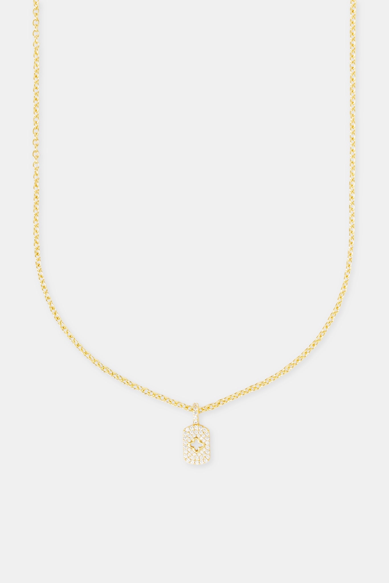 Pave Cut Out Motif Tag Necklace - 15mm - Gold